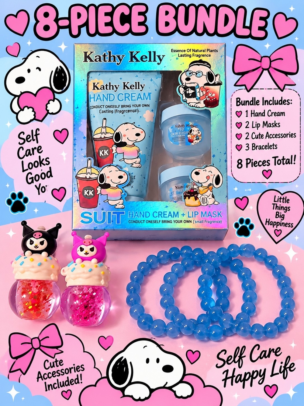 Blue Hand Cream & Lip Mask Gift Set - 8 Piece Bundle